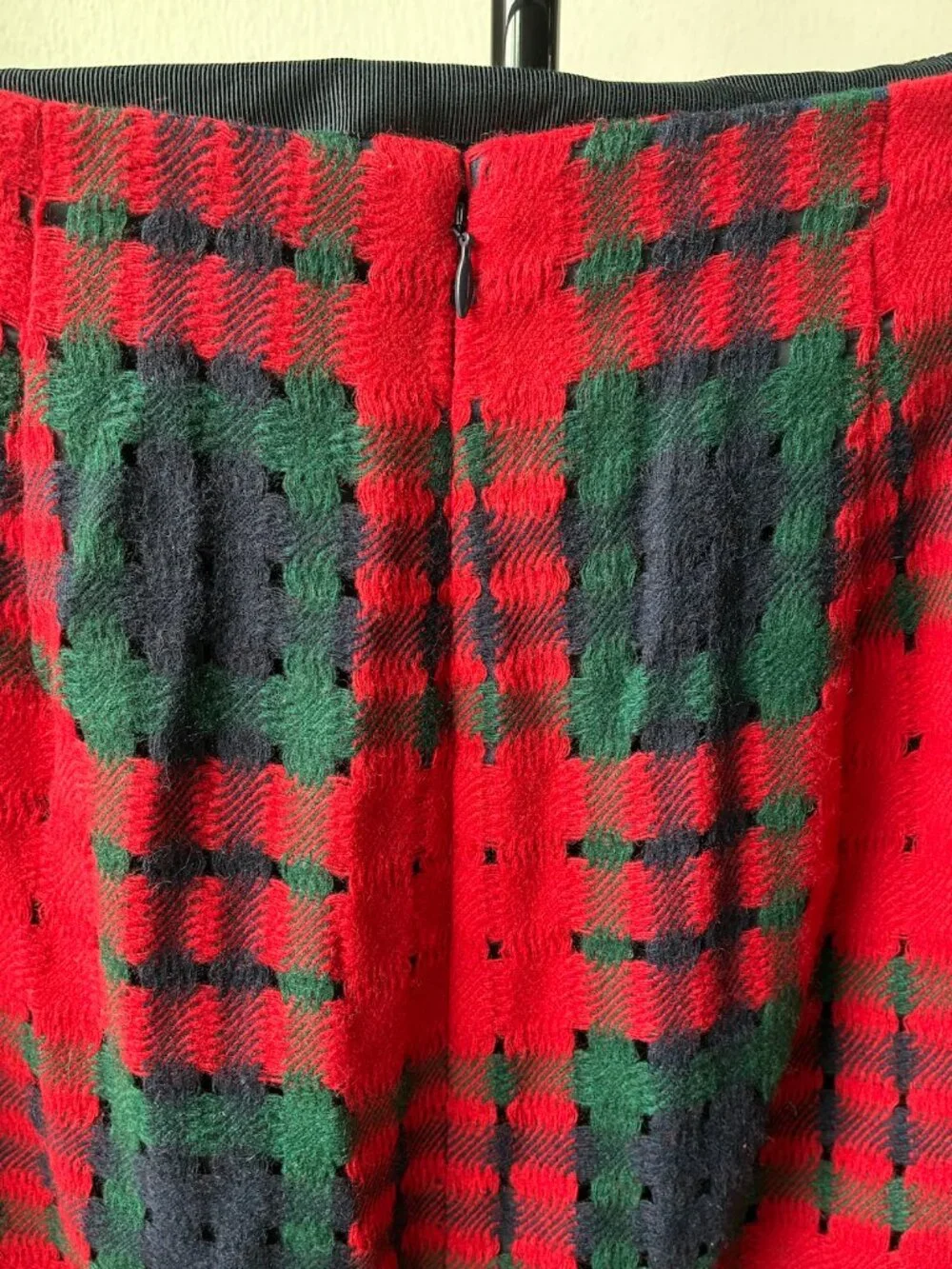 J. Crew Lattice Wool Knit Red and Green Midi Pencil Skirt - Size 0